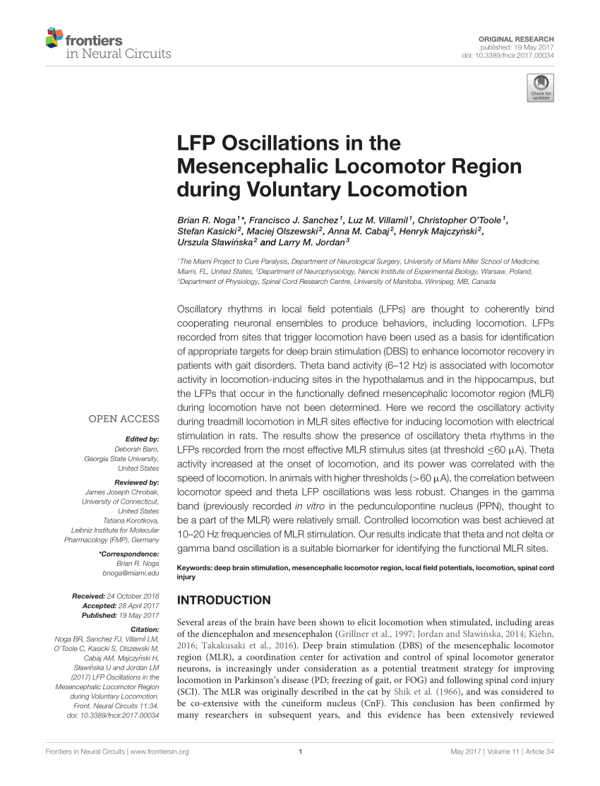 Frontiers  The Mesencephalic Locomotor Region: Beyond Locomotor Control