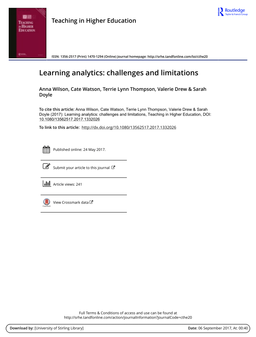 (PDF) Learning analytics: challenges and limitations