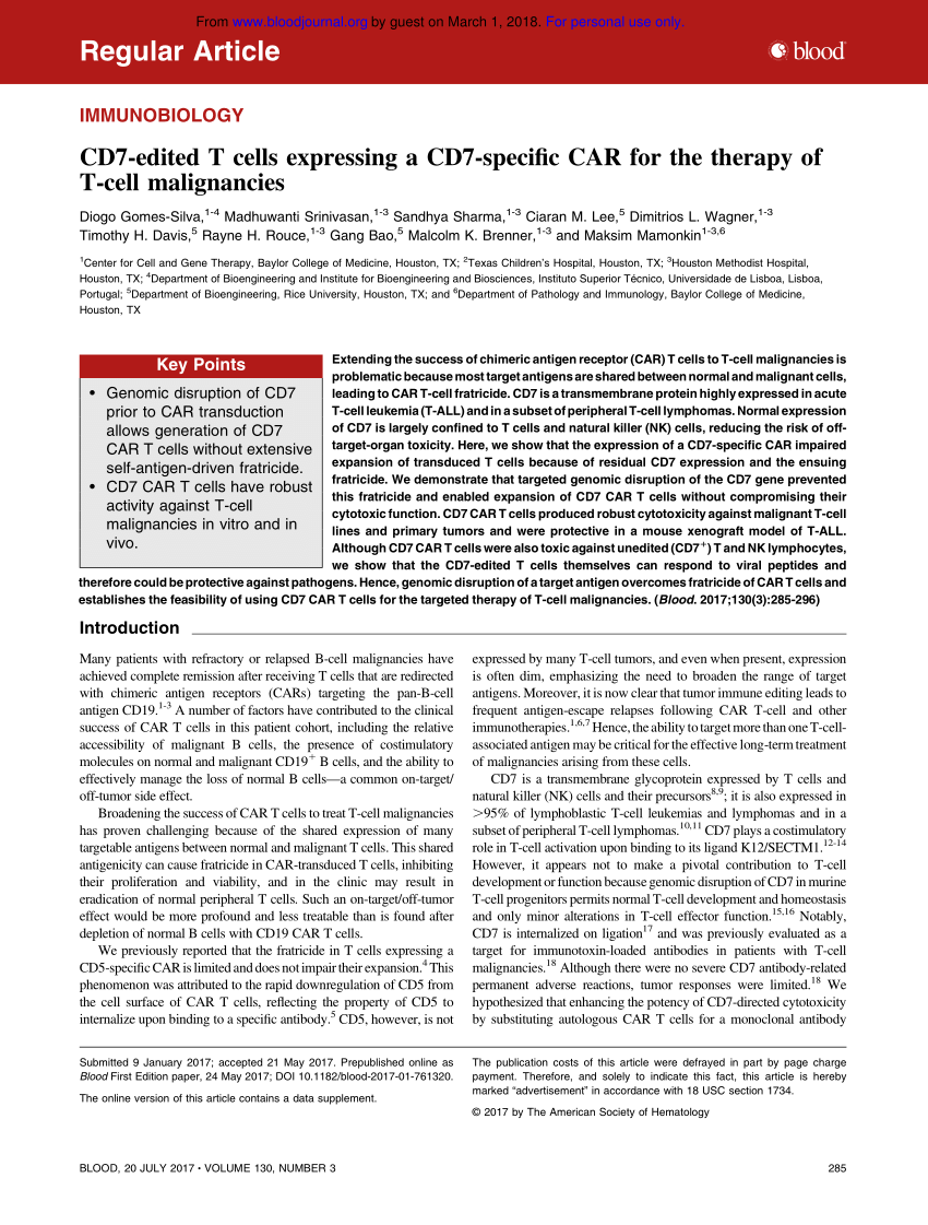 PDF) CD7-edited T cells expressing a CD7-specific CAR for the