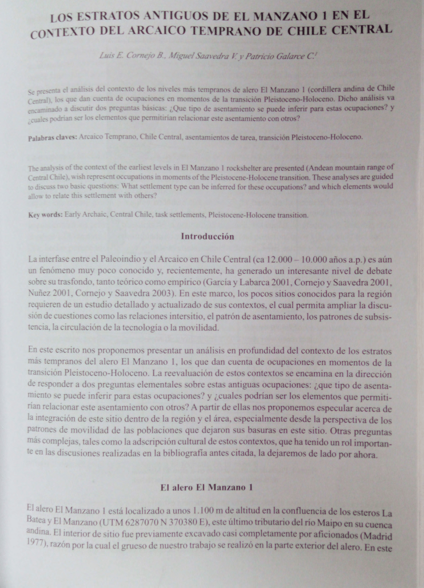 (PDF) Los estratos antiguos de El Manzano 1 en el contexto del Arcaico ...