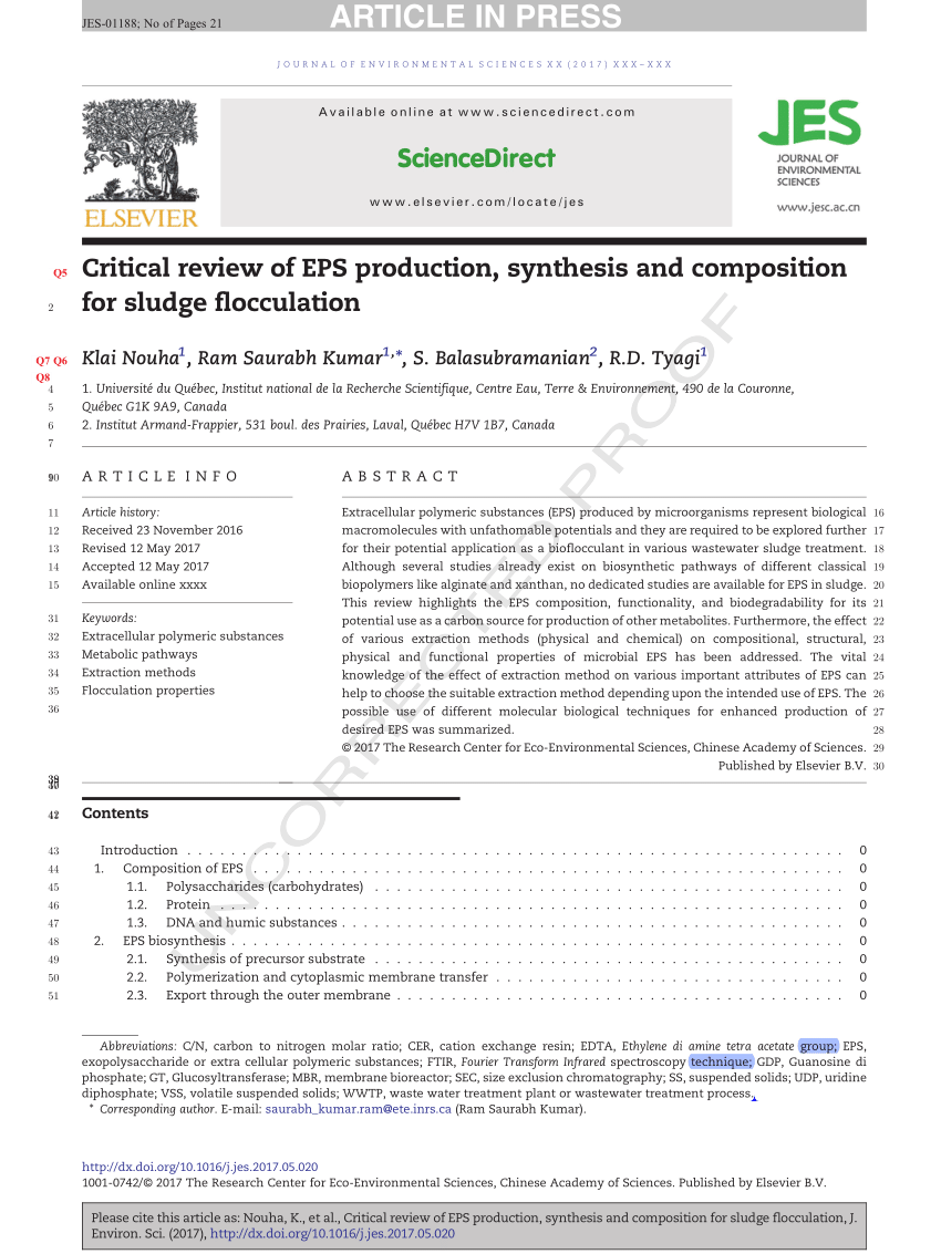 Pdf Critical Review Of Eps Production Synthesis And Composition For Sludge Flocculation