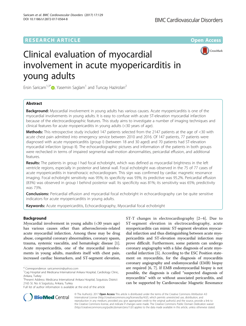 Pdf Clinical Evaluation Of Myocardial Involvement In Acute