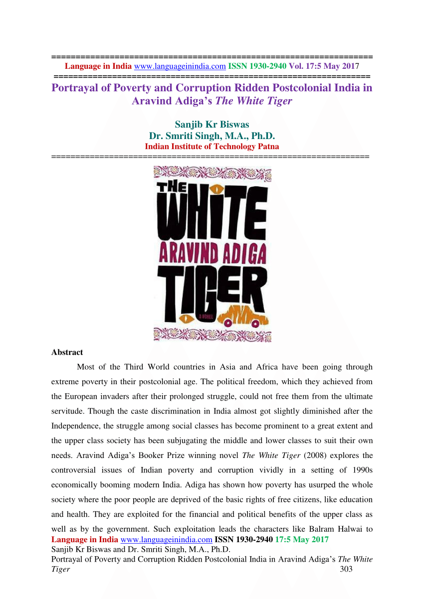 Pdf Portrayal Of Poverty And Corruption Ridden Postcolonial India In Aravind Adiga S The White Tiger