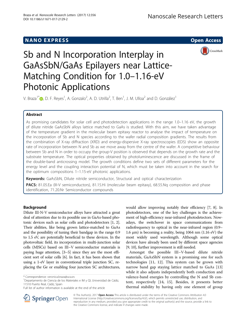 Pdf Sb And N Incorporation Interplay In Gaassbn Gaas Epilayers Near Lattice Matching Condition For 1 0 1 16 Ev Photonic Applications