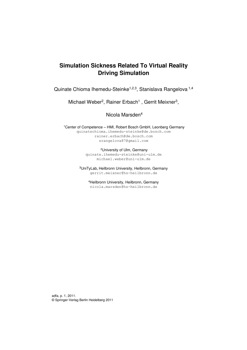 Pdf Simulation Sickness Related To Virtual Reality Driving Simulation