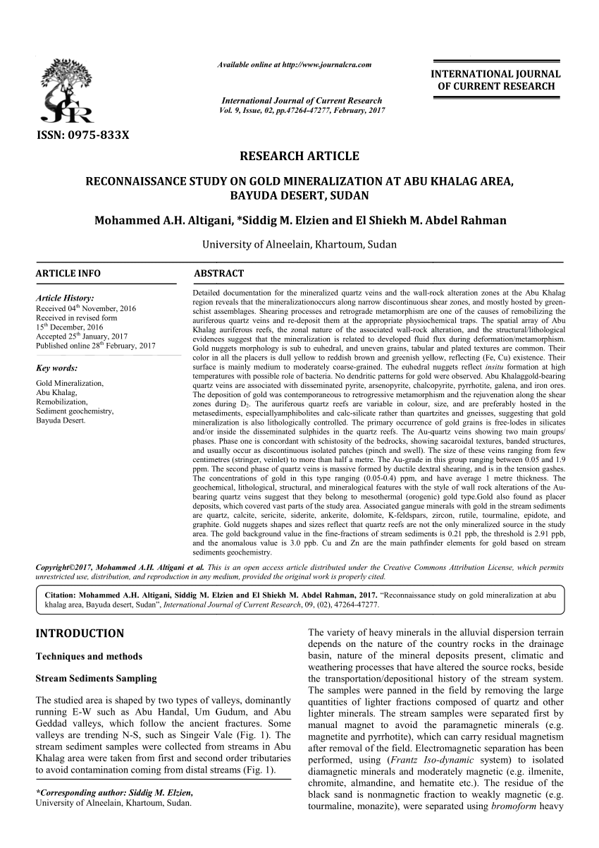 Pdf Reconnaissance Study On Gold Mineralization At Abu Khalag Area