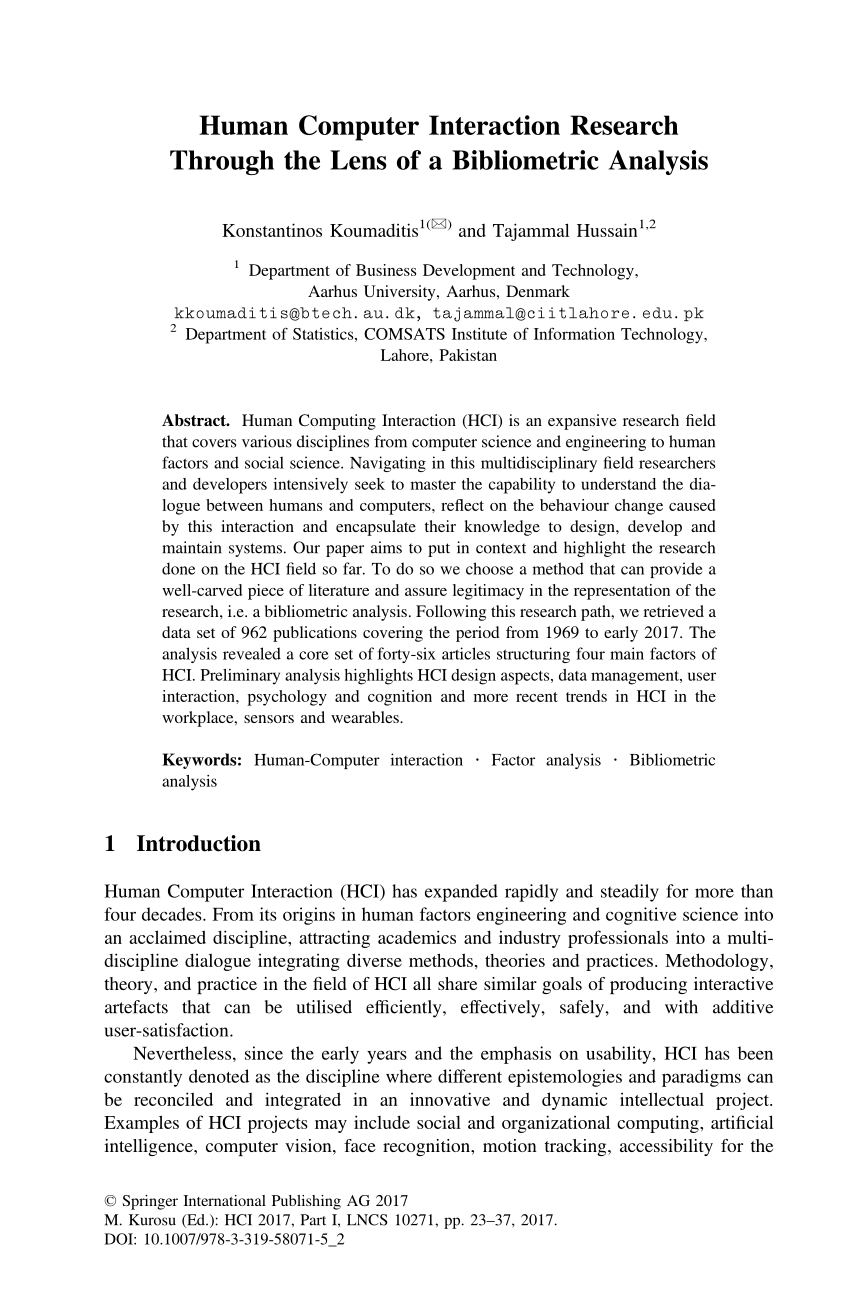 Pdf Human Computer Interaction Research Through The Lens Of A Bibliometric Analysis
