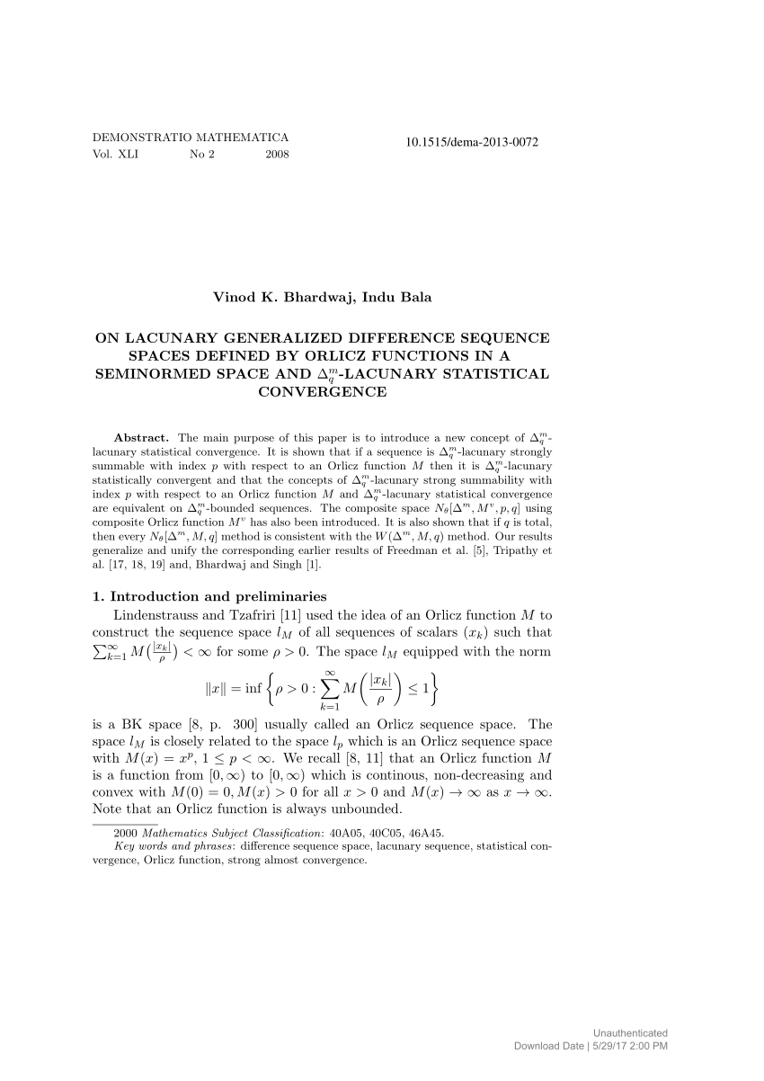 (PDF) On lacunary generalized difference sequence spaces defined by ...