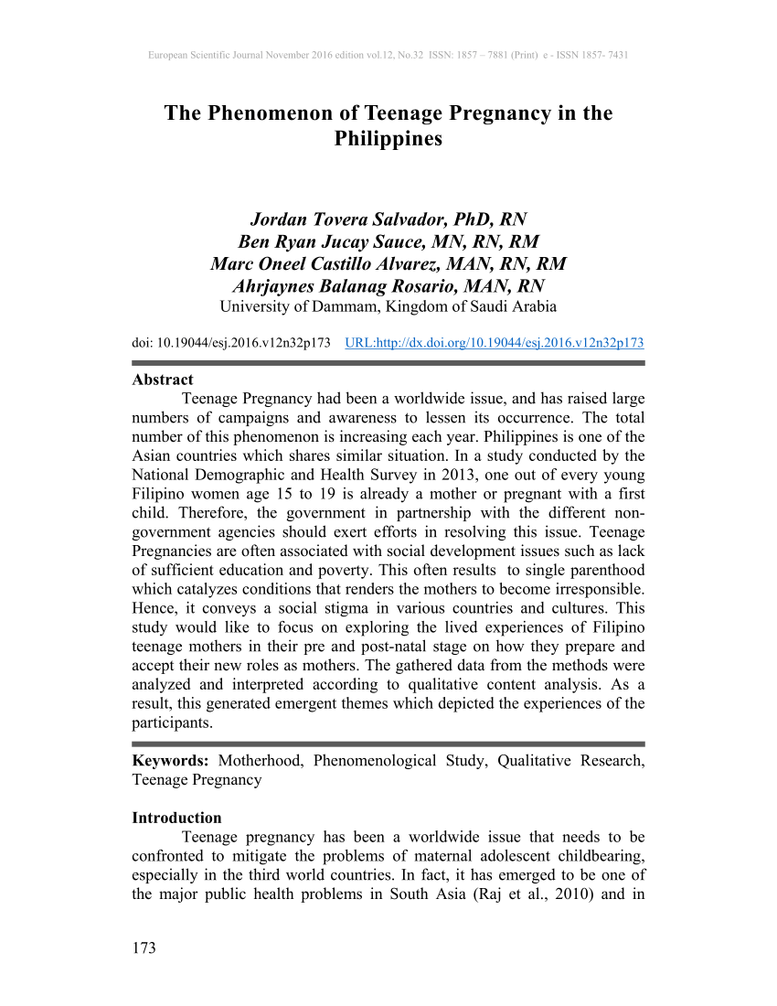 thesis about early pregnancy in the philippines