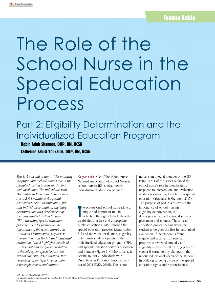 PDF) The role of the school nurse in special schools for pupils with severe  learning difficulties