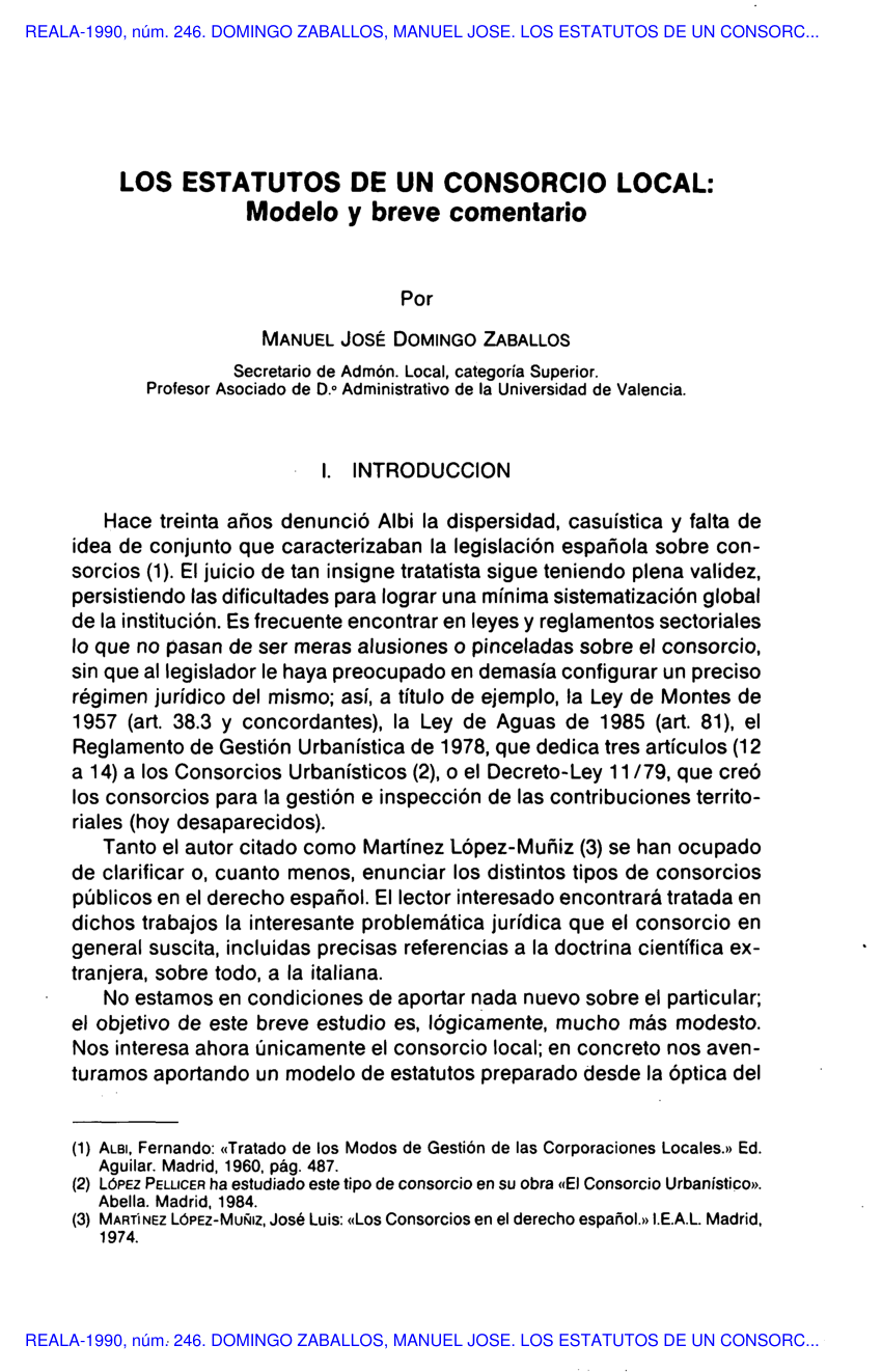 PDF) LOS ESTATUTOS DE UN CONSORCIO LOCAL: MODELO Y BREVE COMENTARIO.