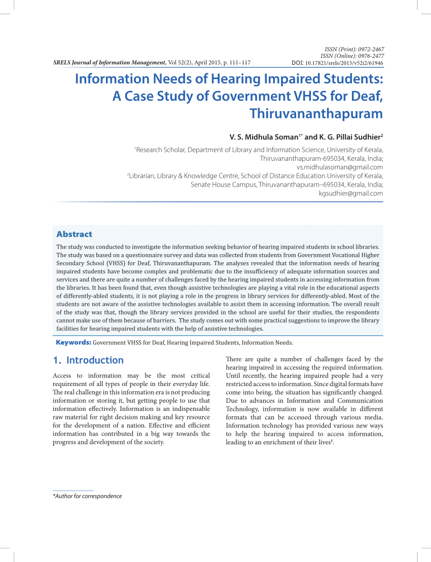 case study hearing impaired students