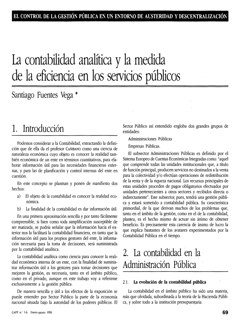 Pdf La Contabilidad Analítica Y La Medida De La Eficiencia En Los Servicios Públicos 7035