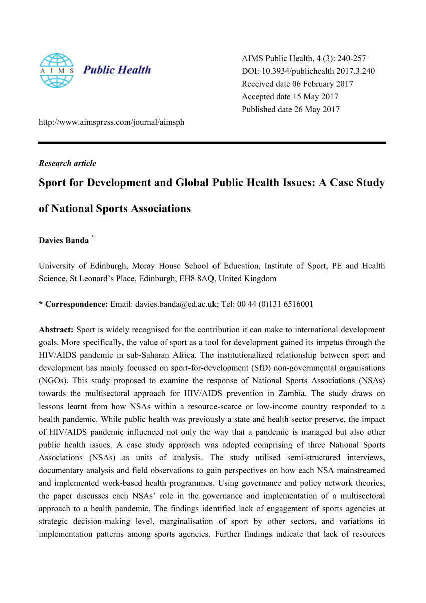 (PDF) Sport for Development and Global Public Health Issues A Case