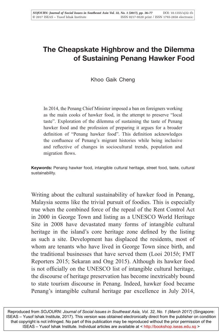 PDF) The Cheapskate Highbrow and the Dilemma of Sustaining Penang 