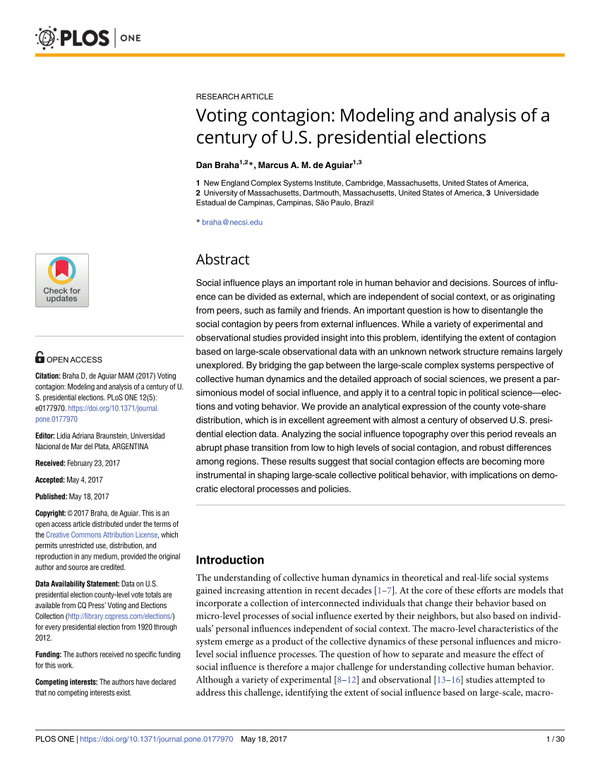 Pdf Voting Contagion Modeling And Analysis Of A Century Of U S Presidential Elections