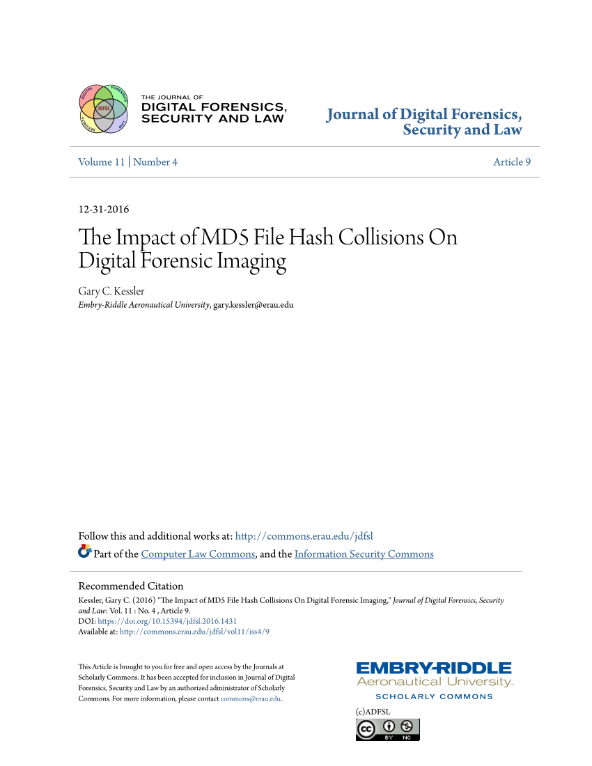 Pdf The Impact Of Md5 File Hash Collisions On Digital