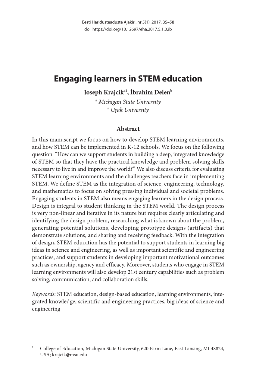 Pdf Engaging Learners In Stem Education Engaging Learners In Stem Education