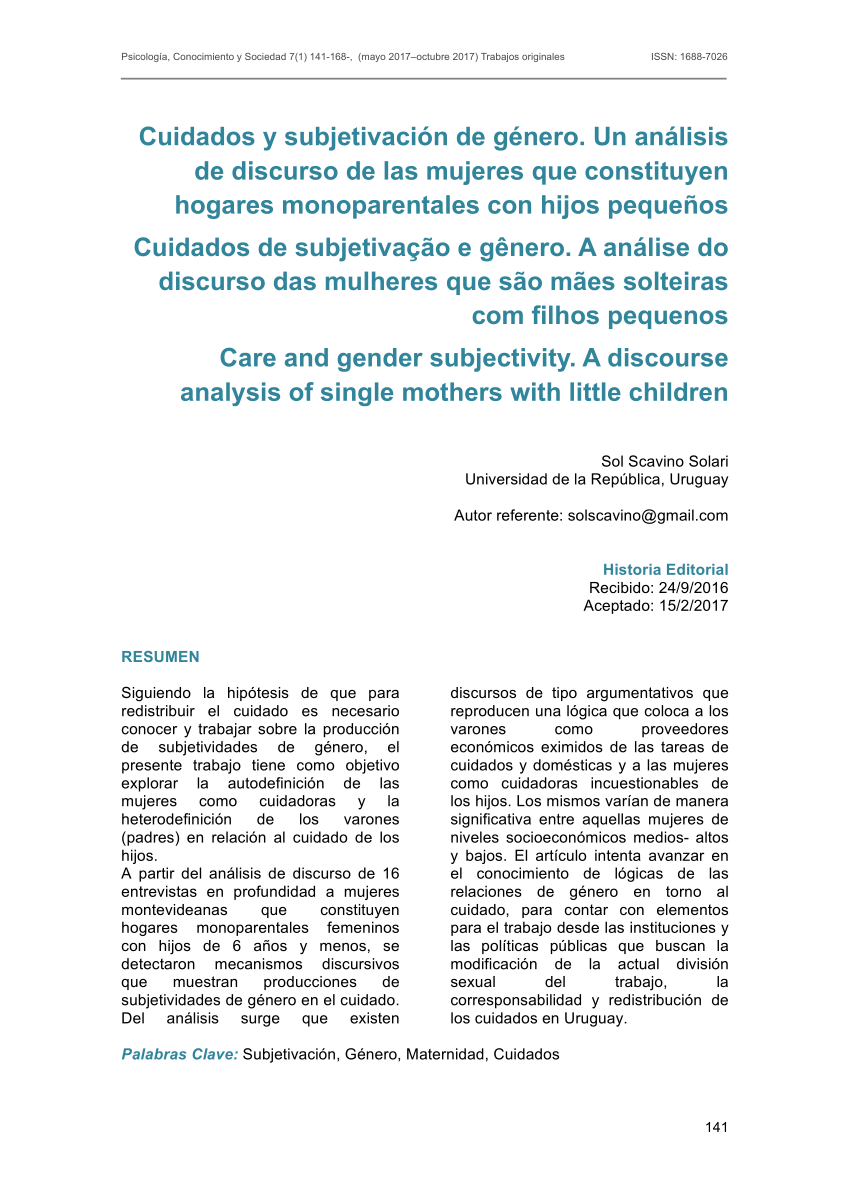 Pdf Cuidados Y Subjetivación De Género Un Análisis De Discurso De Las Mujeres Que Constituyen 6002