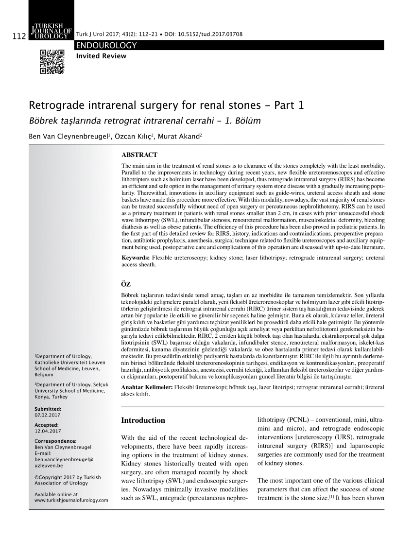 (PDF) Retrograde intrarenal surgery for renal stones Part 1