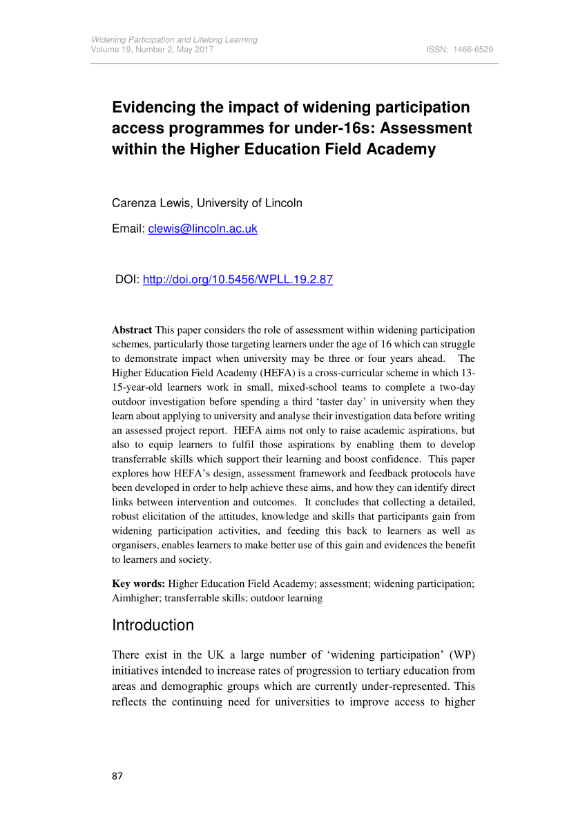 research on widening participation in higher education
