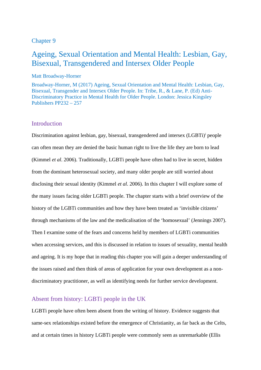 PDF) Ageing, Sexual Orientation and Mental Health: Lesbian, Gay, Bisexual,  Transgendered and Intersex Older People