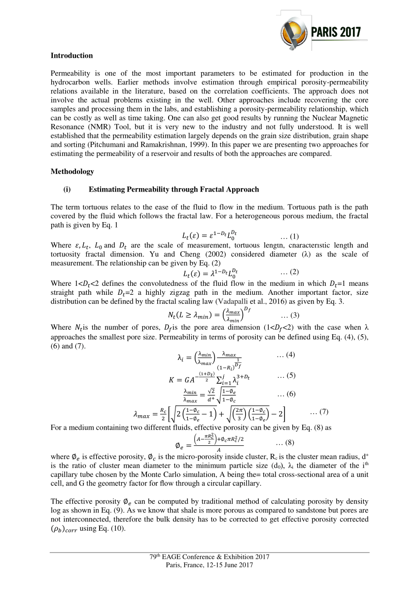 (PDF) Permeability Estimation Using a Fractal and Modified Kozeny ...