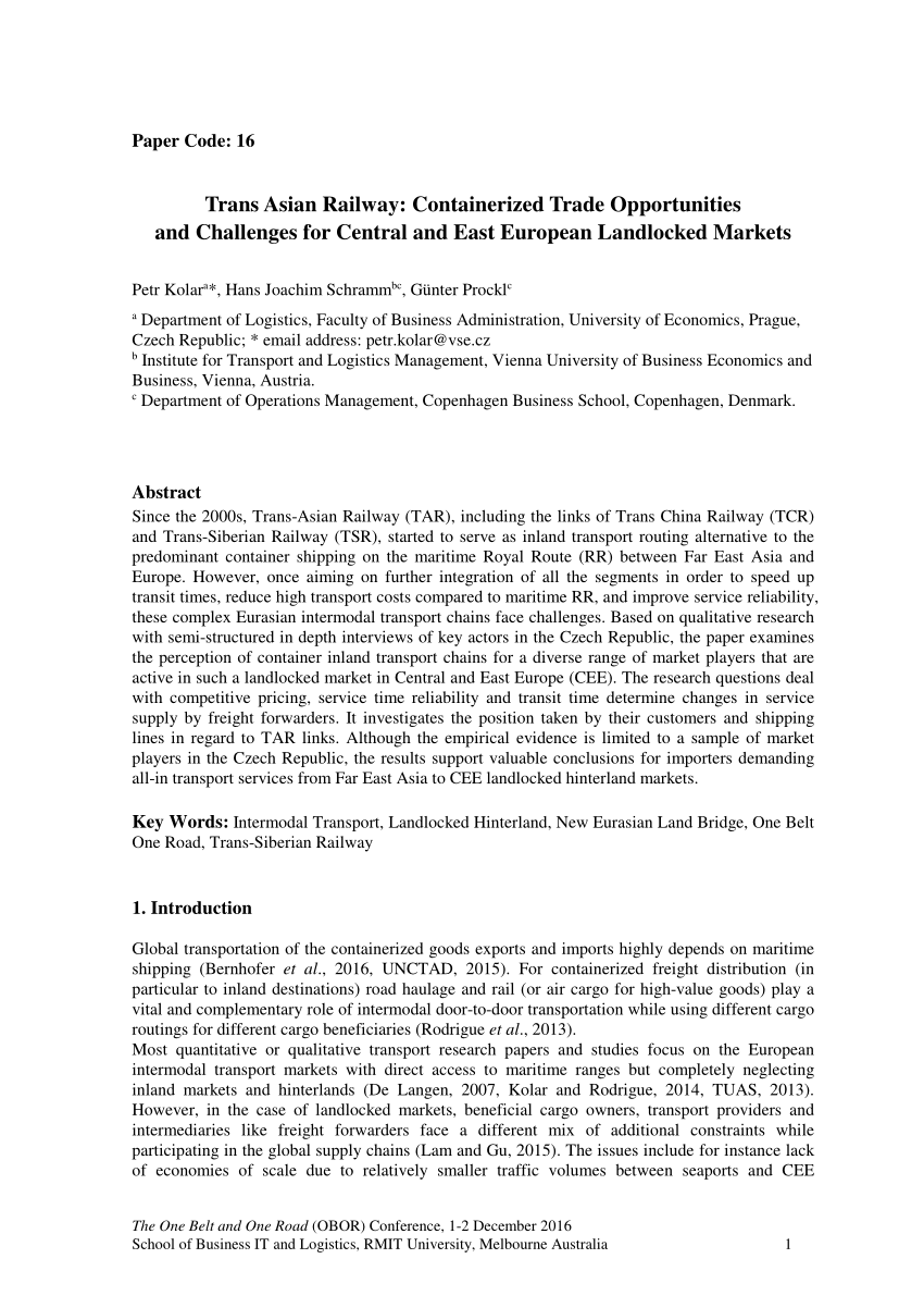 PDF) Trans Asian Railway: Containerized Trade Opportunities and Challenges  for Central and East European Landlocked Markets