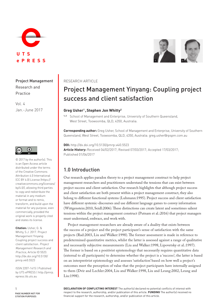 Pdf Project Management Yinyang Coupling Project Success And Client Satisfaction