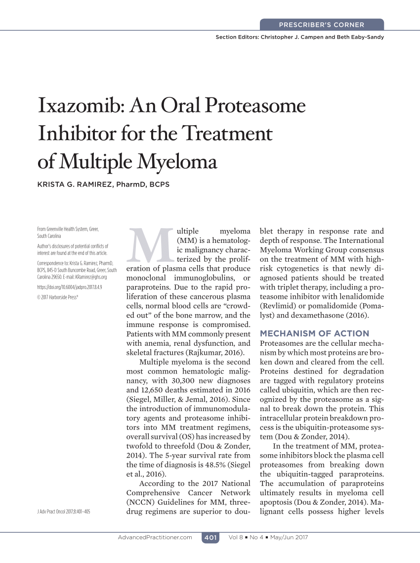 Pdf Ixazomib An Oral Proteasome Inhibitor For The Treatment Of Multiple Myeloma 