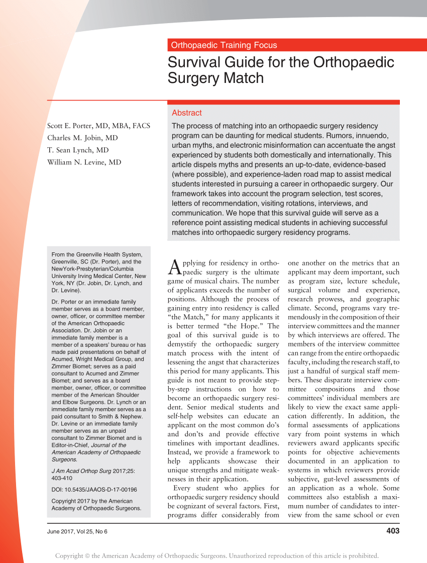 (PDF) Survival Guide for the Orthopaedic Surgery Match