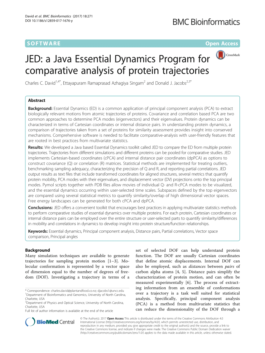 Pdf Jed A Java Essential Dynamics Program For Comparative Analysis Of Protein Trajectories