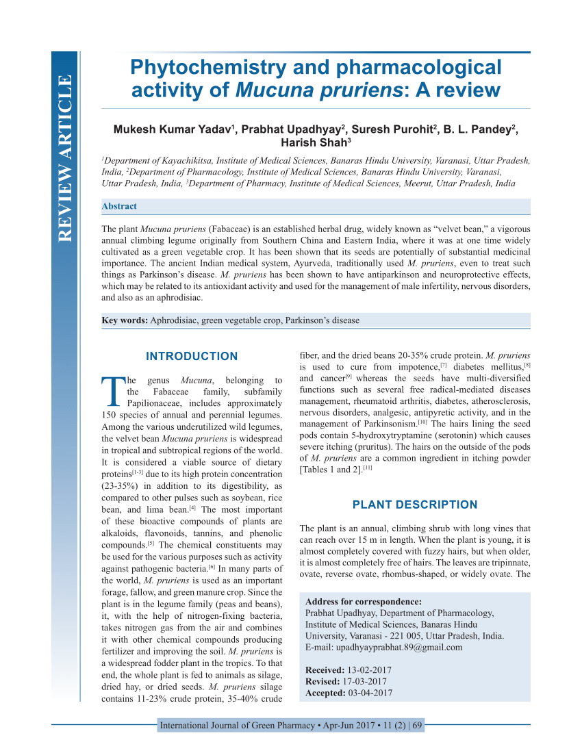PDF Phytochemistry and pharmacological activity of Mucuna