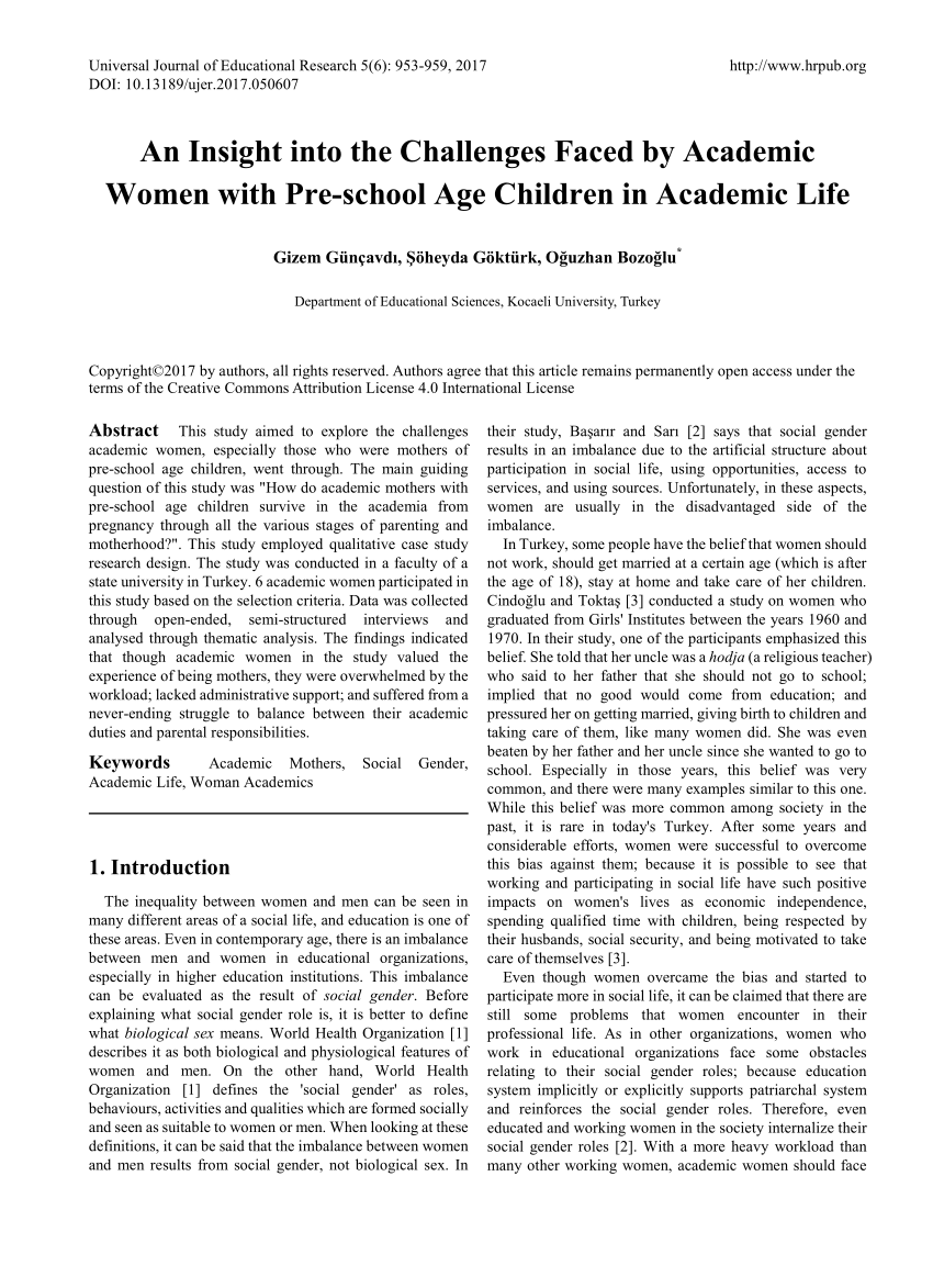 PDF) An Insight into the Challenges Faced by Academic Women with Pre-school Age Children in Academic Life