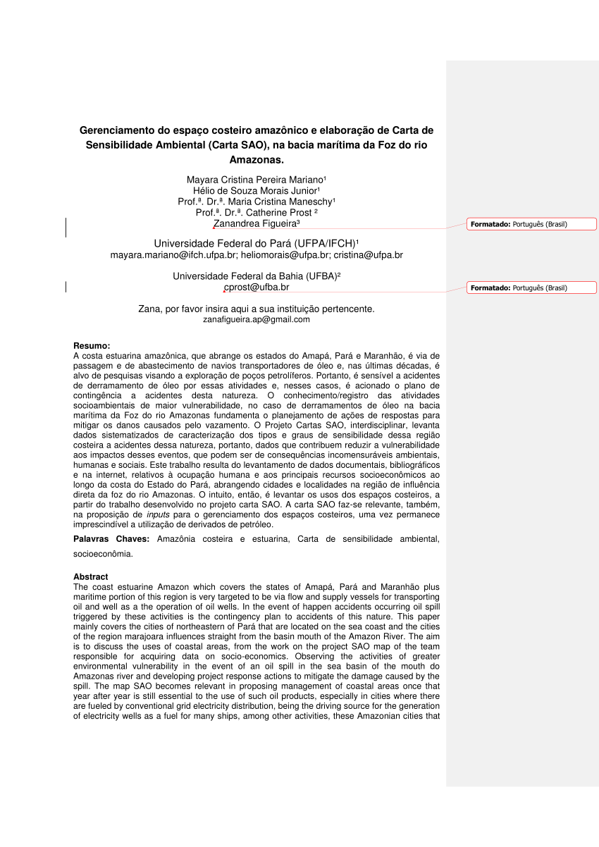 Pdf Gerenciamento Do Espaço Costeiro Amazônico E Elaboração De Carta De Sensibilidade 5512