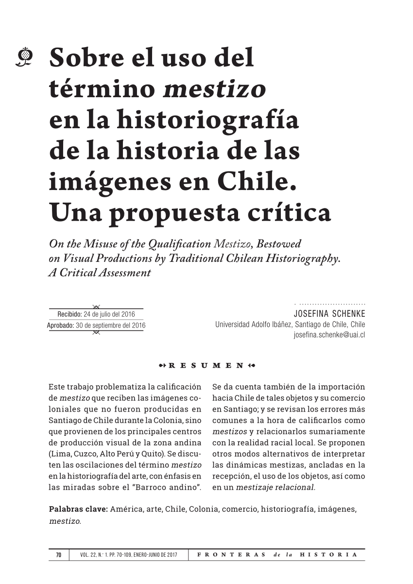 PDF) Sobre el uso del término mestizo en la historiografía de la historia  de las imágenes en Chile. Una propuesta crítica