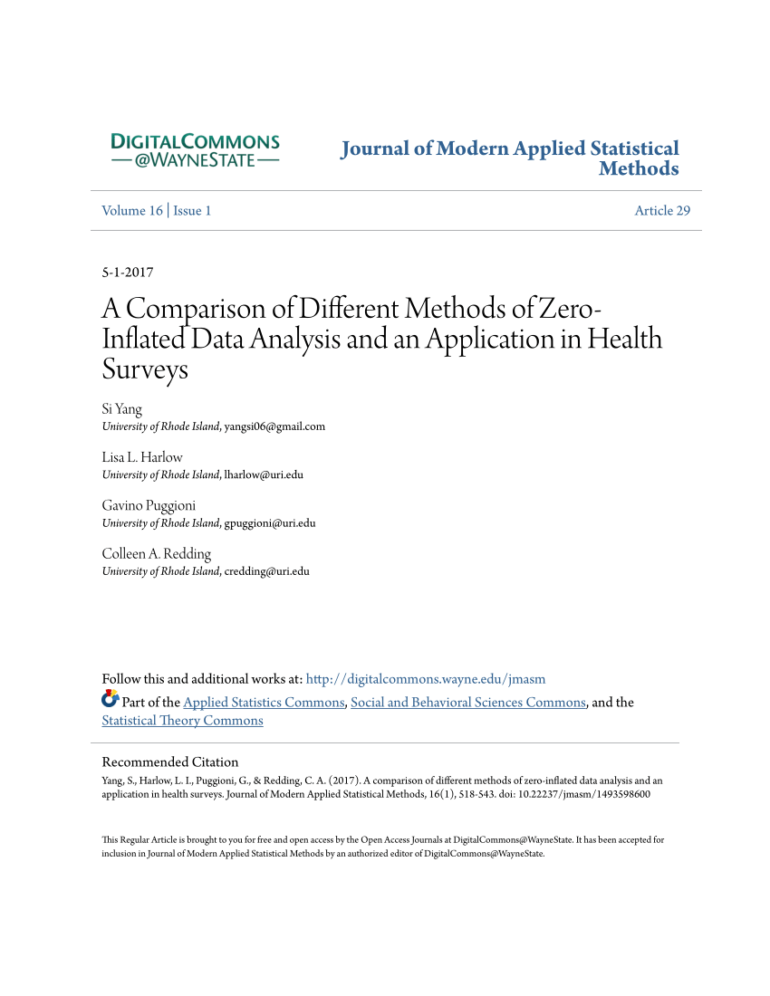 Pdf A Comparison Of Different Methods Of Zero Inflated Data Analysis And An Application In Health Surveys
