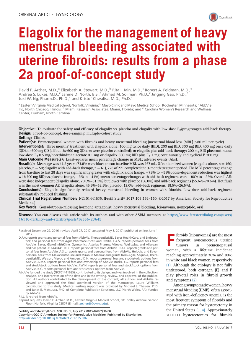 Pdf Elagolix For The Management Of Heavy Menstrual Bleeding