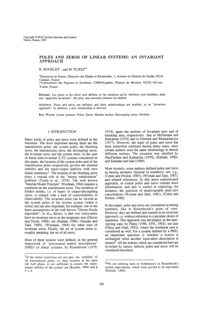 Pole-Zero Representations of Linear Physical Systems