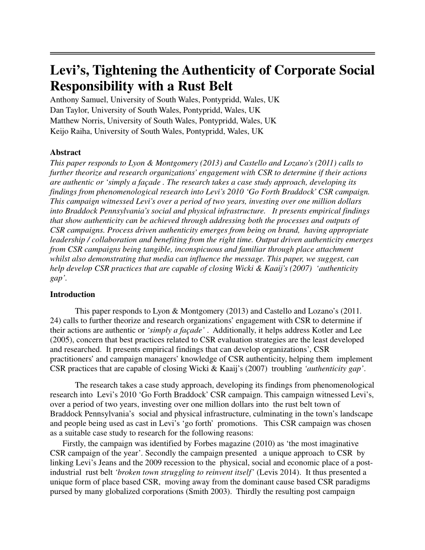 PDF) Levis Jeans Tightening Corporate Social Responsibility with a Rust Bel