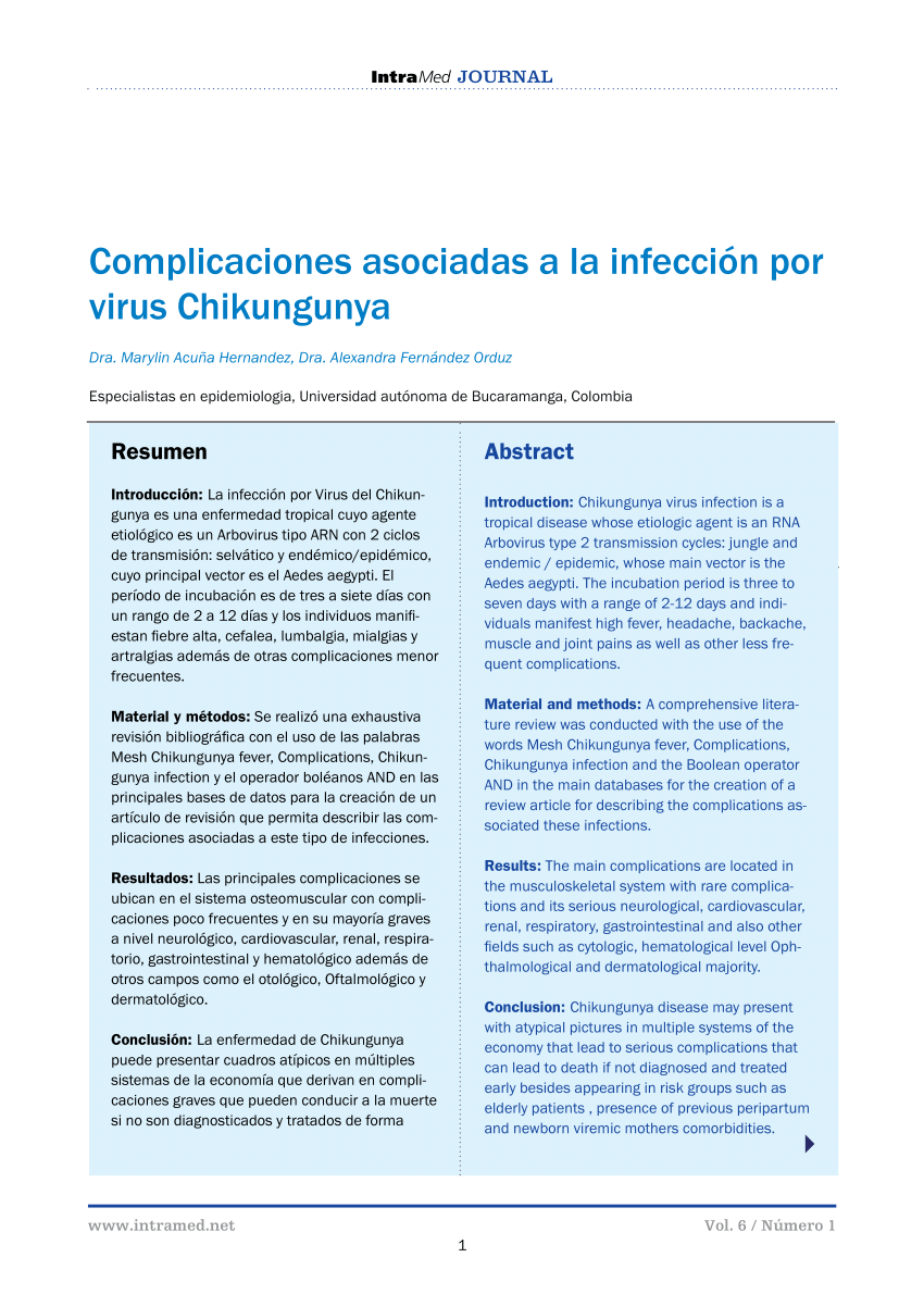 (PDF) Complicaciones asociadas a la infección por virus Chikungunya