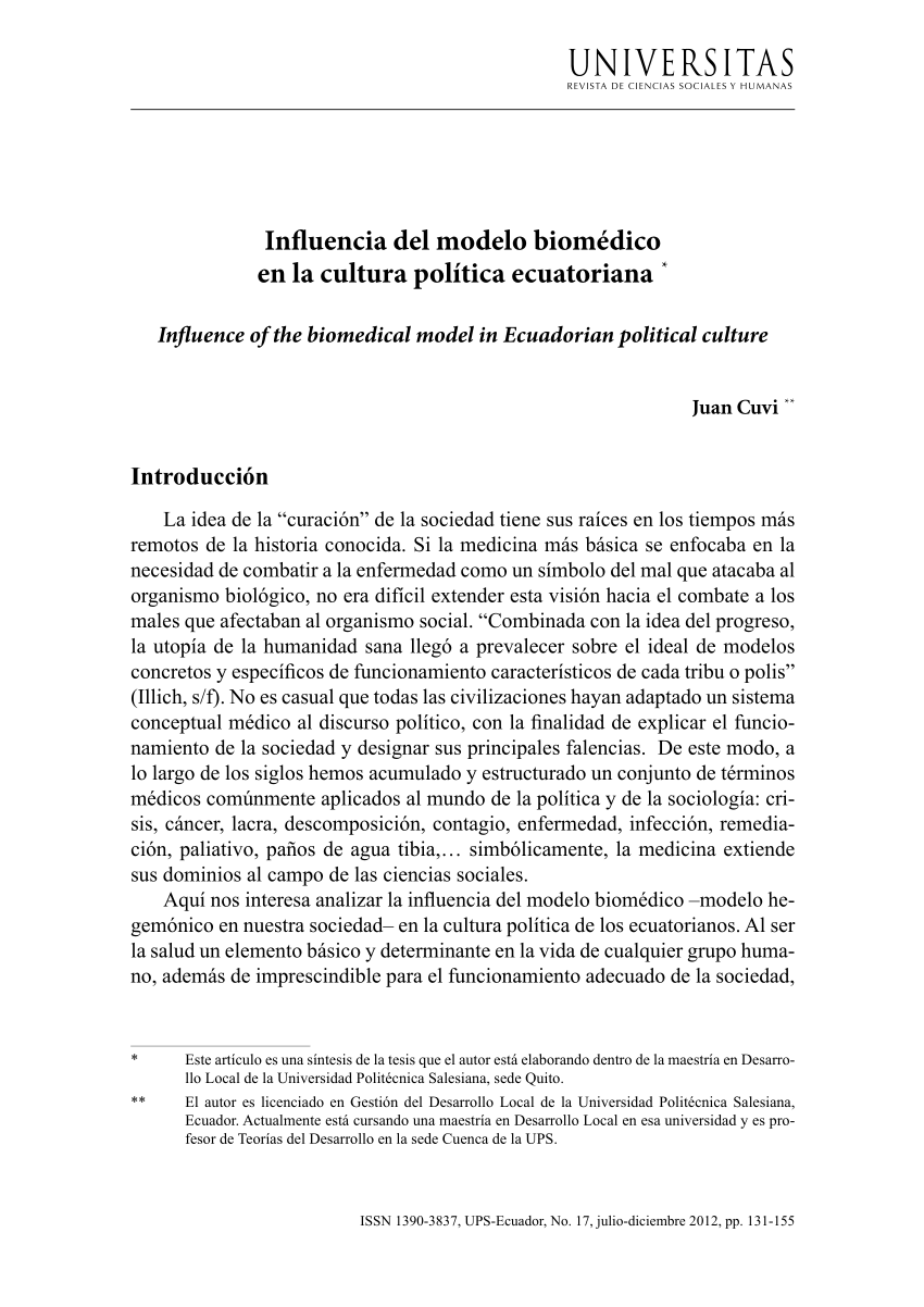 PDF) Influencia del modelo biomédico en la cultura política ecuatoriana