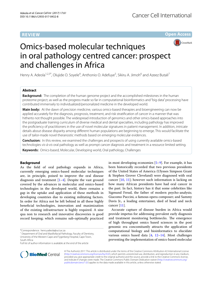 PDF) Omics-based molecular techniques in oral pathology centred 
