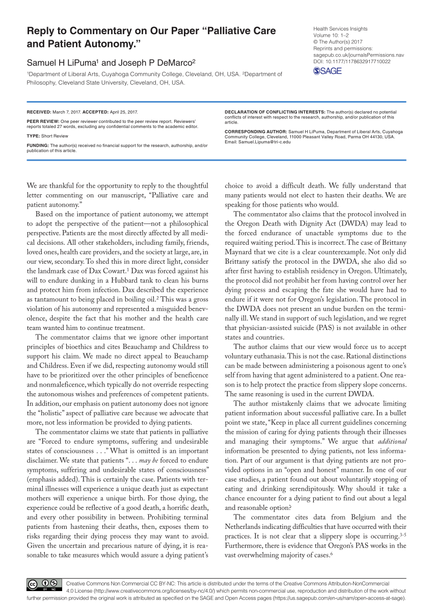 Pdf Reply To Commentary On Our Paper “palliative Care And Patient