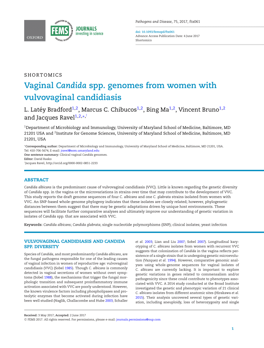 Pdf Vaginal Candida Spp Genomes From Women With Vulvovaginal Candidiasis 