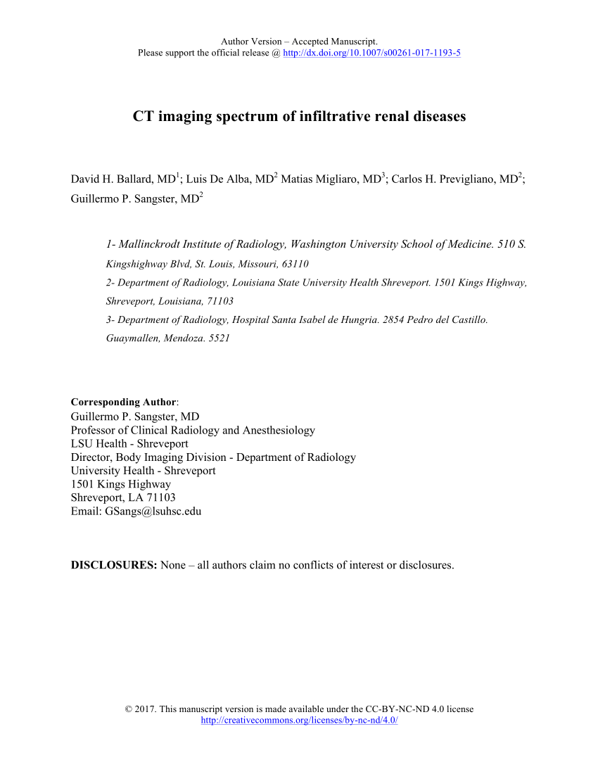 Pdf Ct Imaging Spectrum Of Infiltrative Renal Diseases