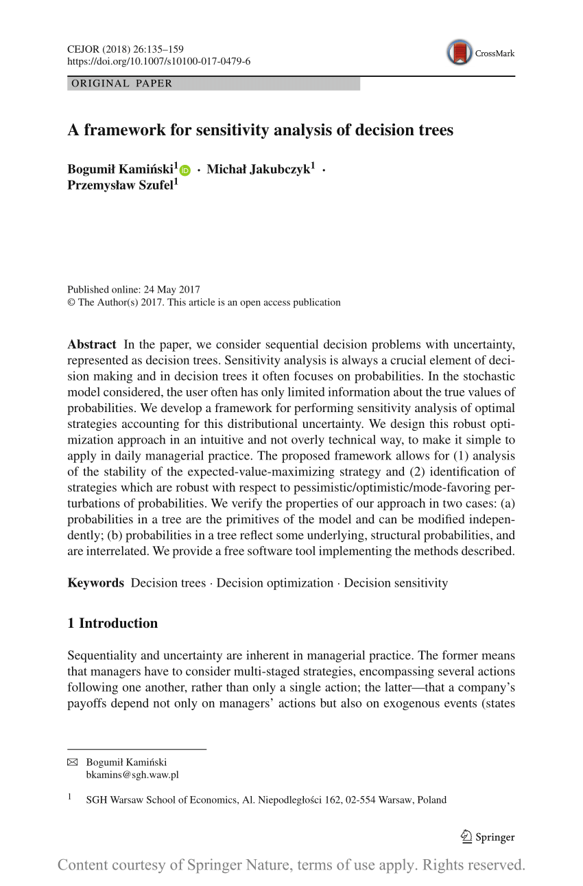 Pdf A Framework For Sensitivity Analysis Of Decision Trees