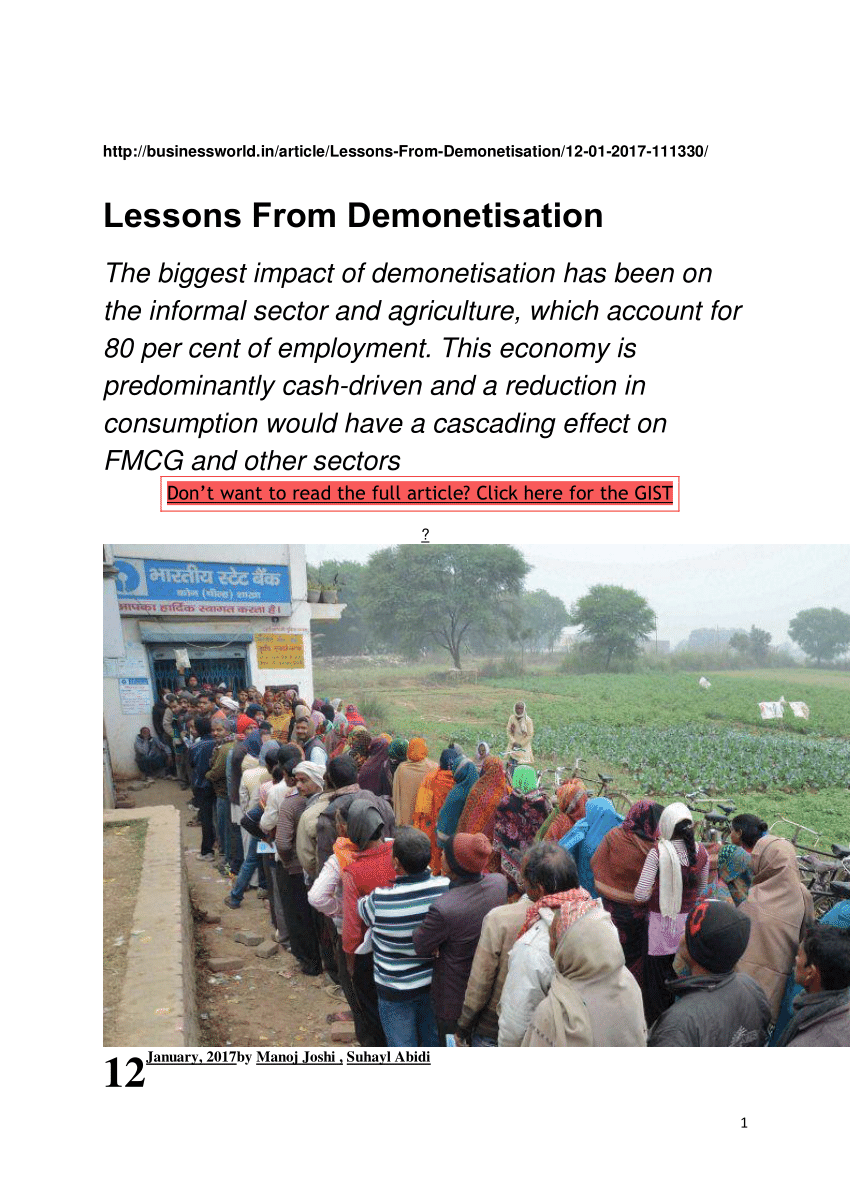 Pdf Lessons From Demonetisation