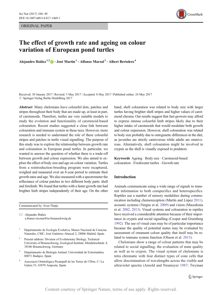 The effect of growth rate and ageing on colour variation of European pond  turtles
