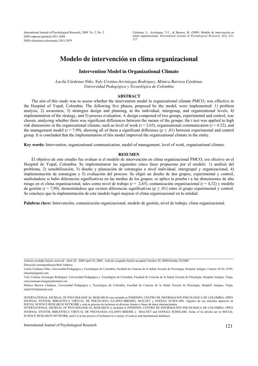 PDF) Intervention model in organizational climate